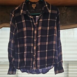 Como Vintage Navy and White Plaid Blouse